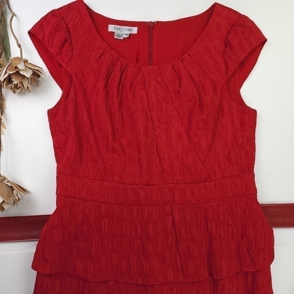Kay Unger Red Belted Dress Sz 10 - Picture 2 of 12